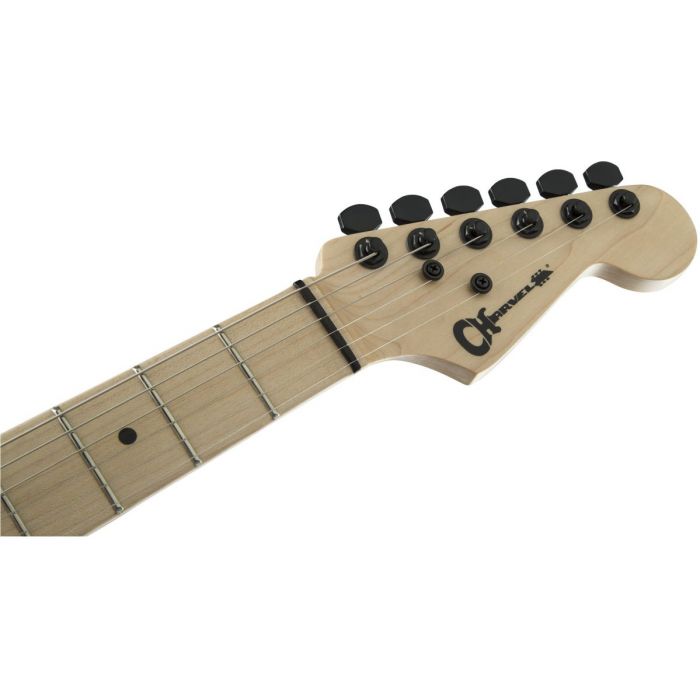 Frontal headstock view of a Charvel Pro-mod San Dimas Style 2 HH Ht M Okoume Natural