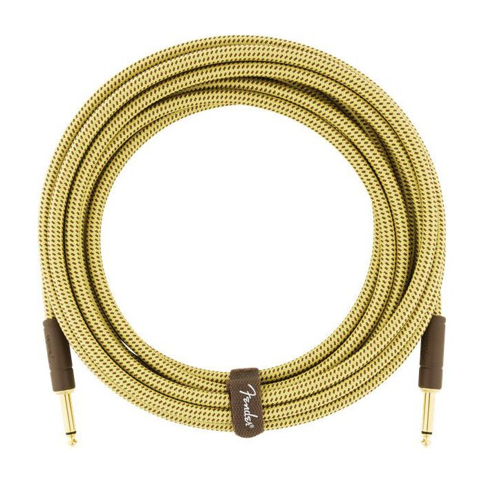 Full coiled view of a Fender Deluxe Series Instrument Cable Straight 10 Tweed