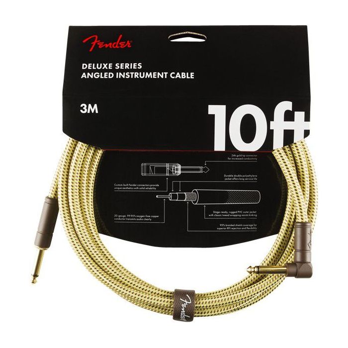 Full packaged version of a Fender Deluxe Series Instrument Cable Straight Angle 10