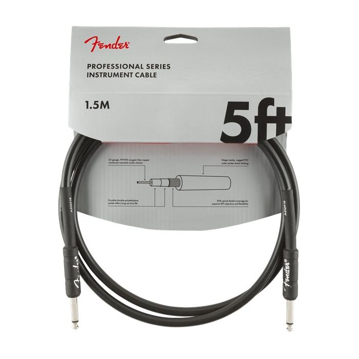 Full packaged view of a Fender Professional Series Instrument Cable Straight 5 Black