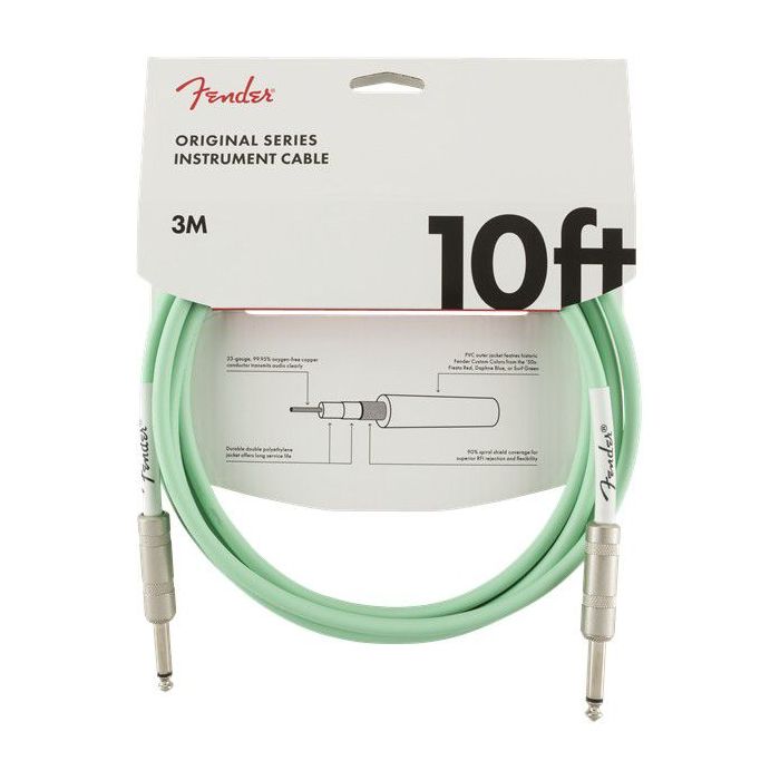 Full packaged view of a Fender Original Series Instrument Cable 10 Surf Green