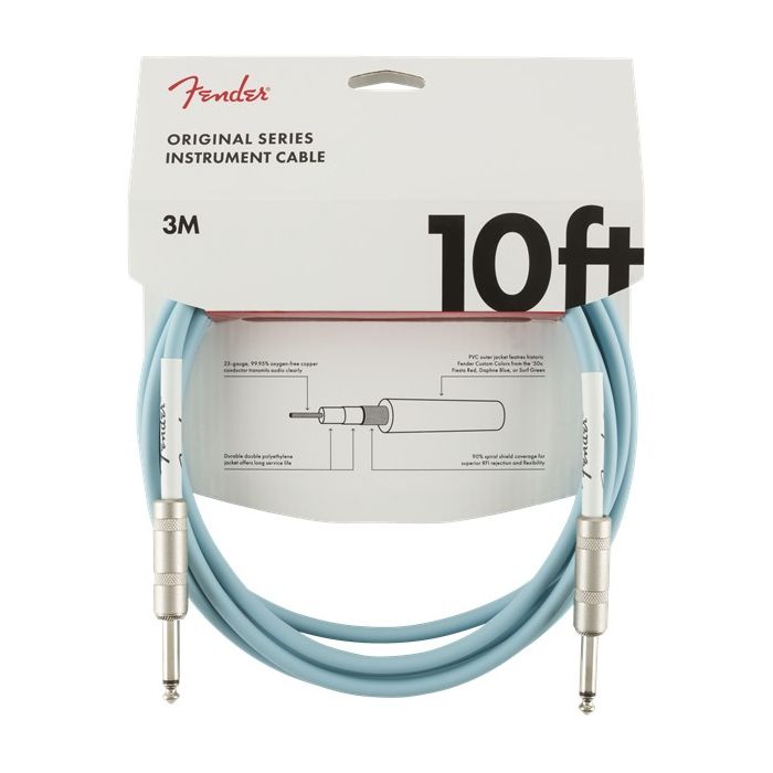 Full packaged view of a Fender Original Series Instrument Cable 10 Daphne Blue