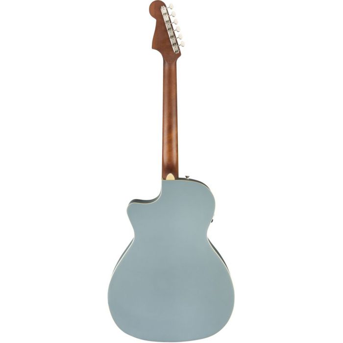 Full rear view of a Fender Newporter Player Walnut FB Ice Blue Satin Acoustic Guitar