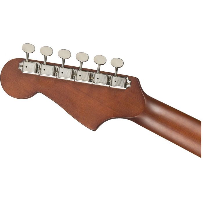 Rear view of the headstock on a Fender Malibu Player Walnut FB Midnight Satin Acoustic Guitar