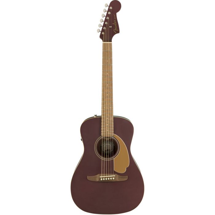 Full front view of a Fender Malibu Player Walnut FB Burgundy Satin Acoustic Guitar