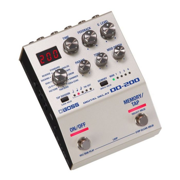 Top angled view of a Boss DD-200 Digital Delay Pedal