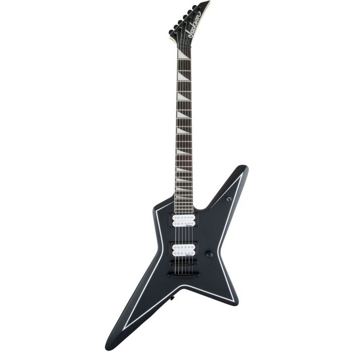 Full frontal of a Jackson Gus G Star JS32 Satin Black with Amaranth Fingerboard