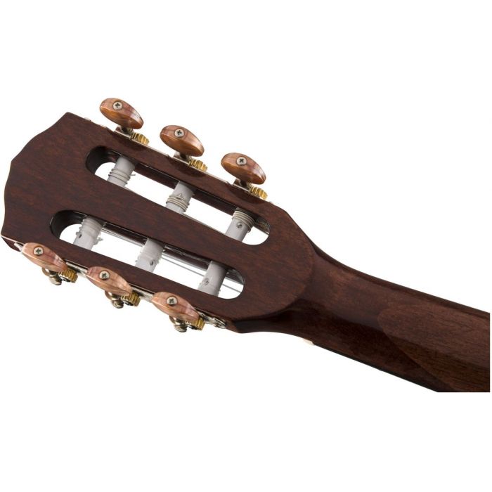 Rear view of the headstock on a Fender CN-140SCE Nylon String Guitar Natural Finish