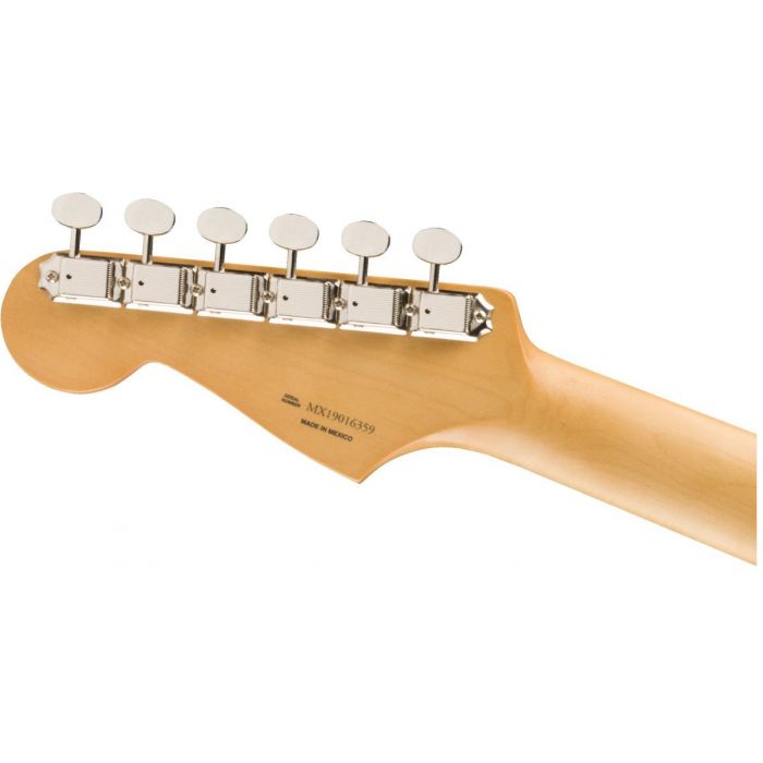 Rear view of the headstock on a Fender Vintera 60s Stratocaster Modified PF Olympic White