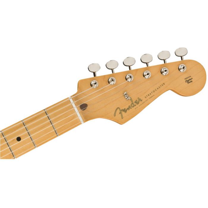 Front view of the headstock on a Fender Vintera 50S Stratocaster MN White Blonde
