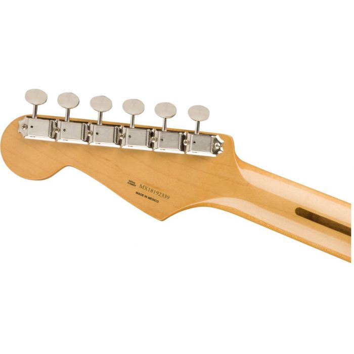 Rear view of the headstock on a Fender Vintera 50S Stratocaster MN White Blonde