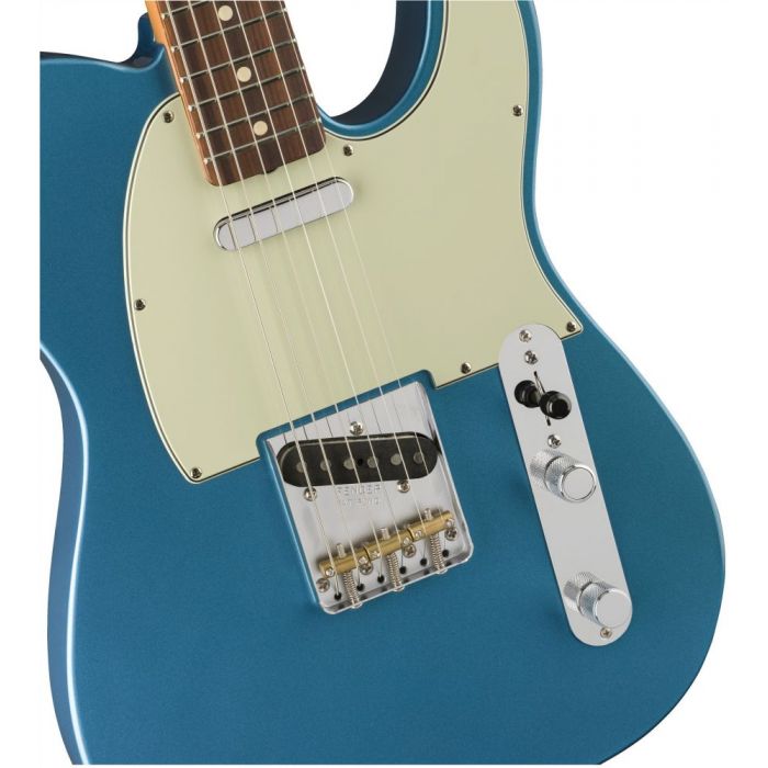 Closeup front view of a Fender Vintera 60s Telecaster Modified PF Lake Placid Blue