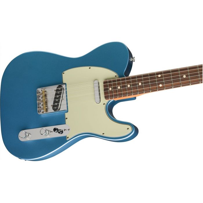 Front angled view of a Fender Vintera 60s Telecaster Modified PF Lake Placid Blue