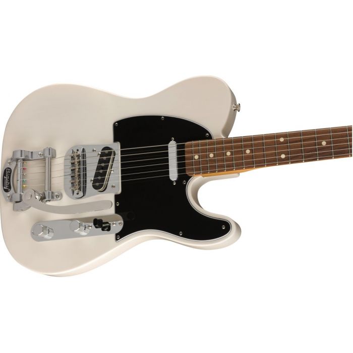 Front angled view of a Fender Vintera 60s Telecaster Bigsby PF White Blonde