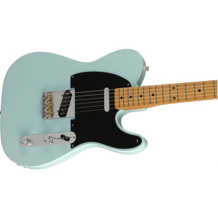 Front angled view of a Fender Vintera 50s Telecaster Modified MN Daphne Blue
