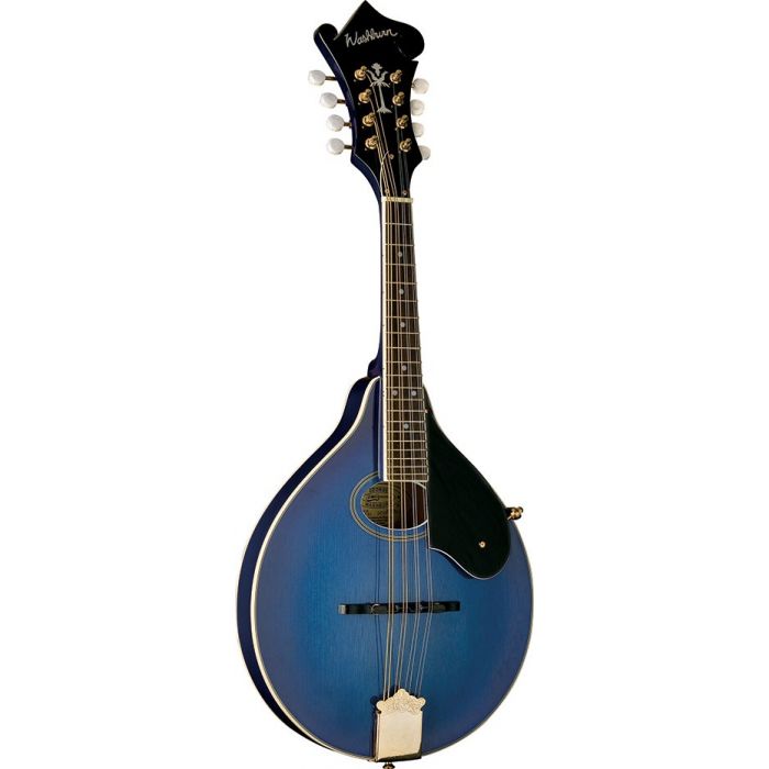 Full frontal view of a Washburn M1SDL-TBL Trans Blue Bluegrass Mandolin