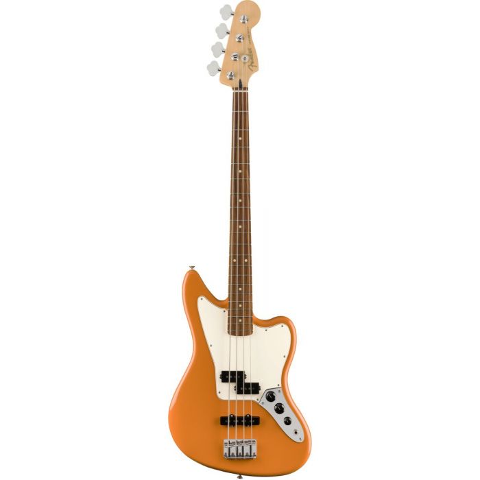 Full frontal view of a Fender Player Jaguar Bass PF Capri Orange