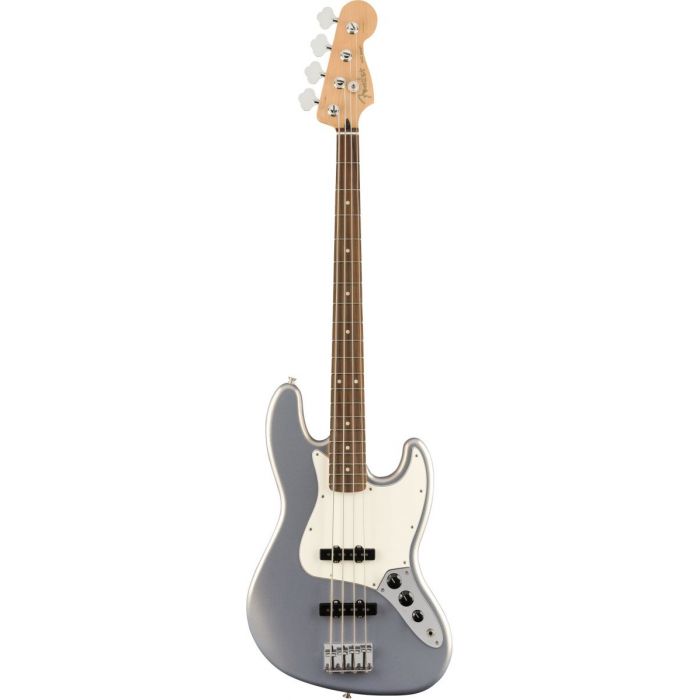 Full frontal view of a Fender Player Jazz Bass PF Silver