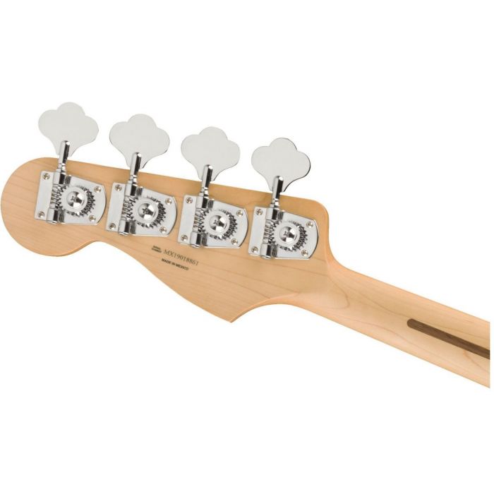 Rear view of the headstock on a Fender Player Jazz Bass PF Silver