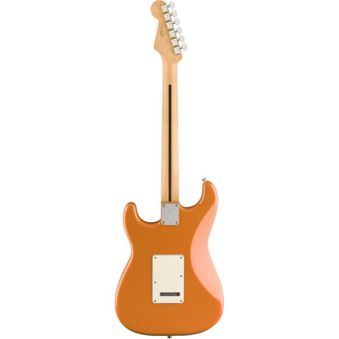 Full rear view of a Fender Player Stratocaster MN Capri Orange