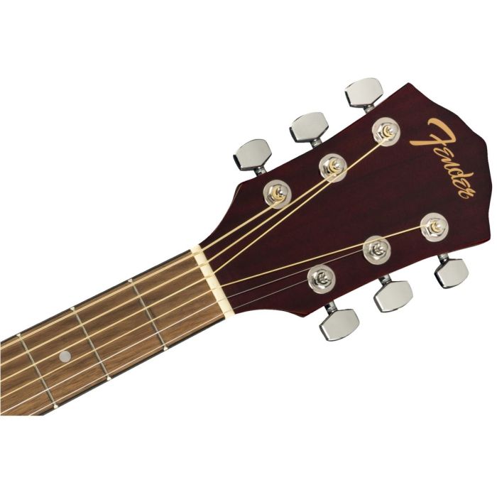 Front view of the headstock on a Fender FA-125CE Dreadnought Walnut Fb Natural