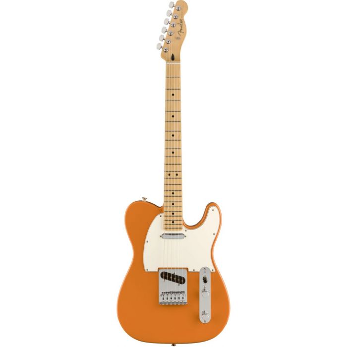 Full frontal view of a Fender Player Telecaster MN Capri Orange Electric Guitar