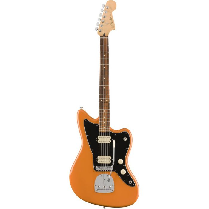 Full frontal view of a Fender Player Jazzmaster PF Capri Orange Electric Guitar