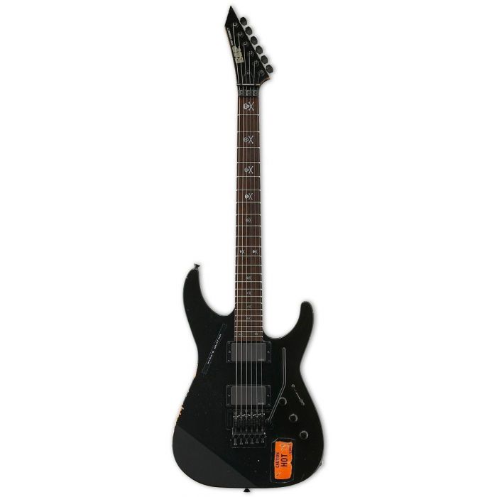 Full frontal view of a ESP Kirk Hammet KH-2 Vintage Distressed Black Guitar