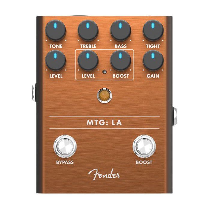 Full front panel view of a Fender MTG:LA Tube Distortion Pedal