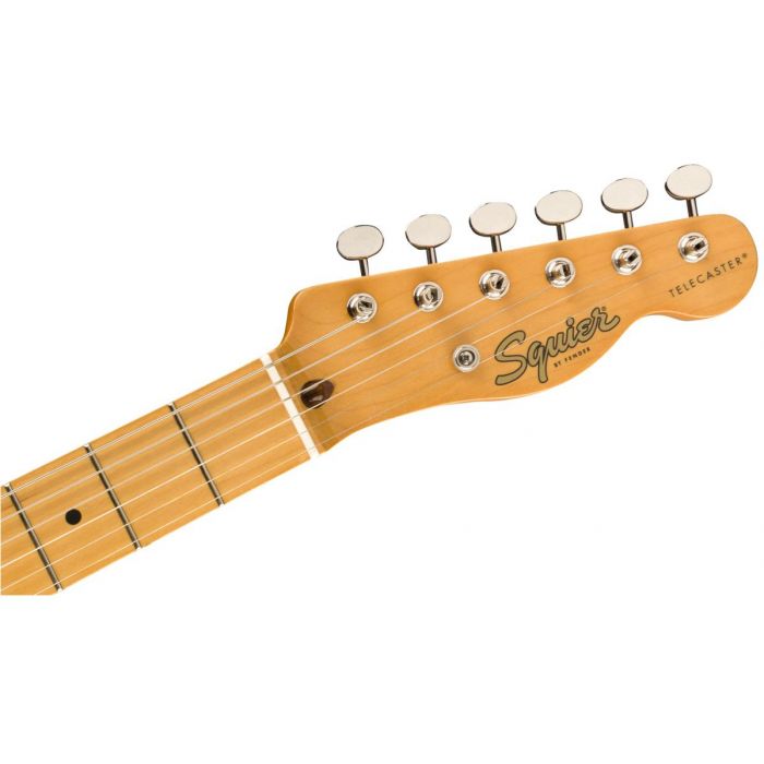Front view of the headstock on a Squier Classic Vibe 50s Telecaster MN Butterscotch Blonde