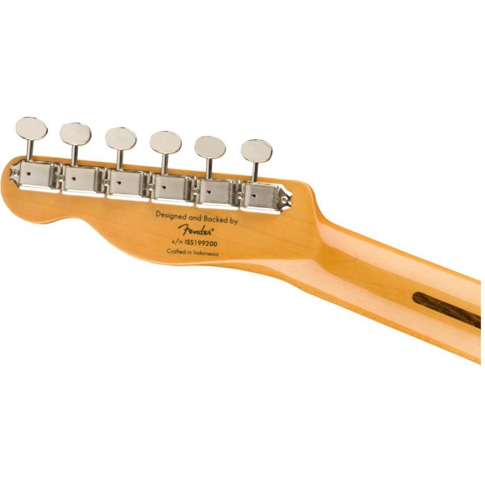 Rear view of the headstock on a Squier Classic Vibe 50s Telecaster MN Butterscotch Blonde