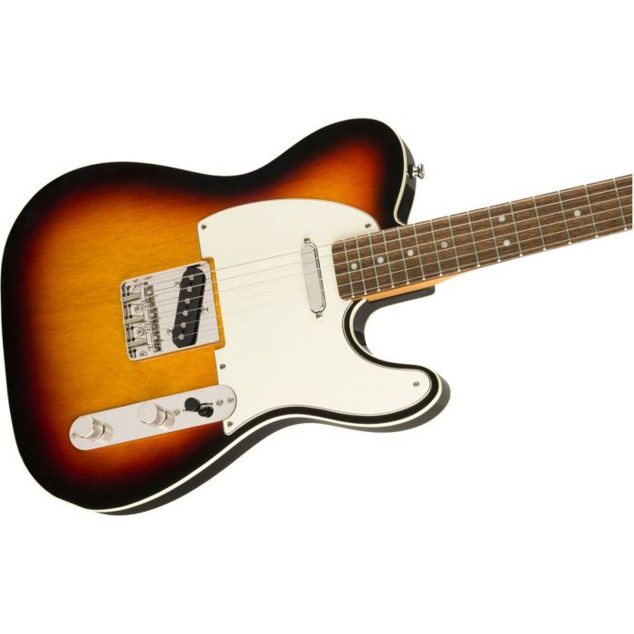 Front angled view of a Squier Classic Vibe 60s Custom Tele 3-Tone Sunburst