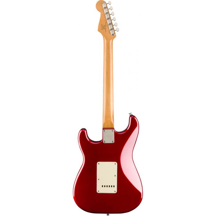 Full rear view of a Squier Classic Vibe 60s Stratocaster Candy Apple Red