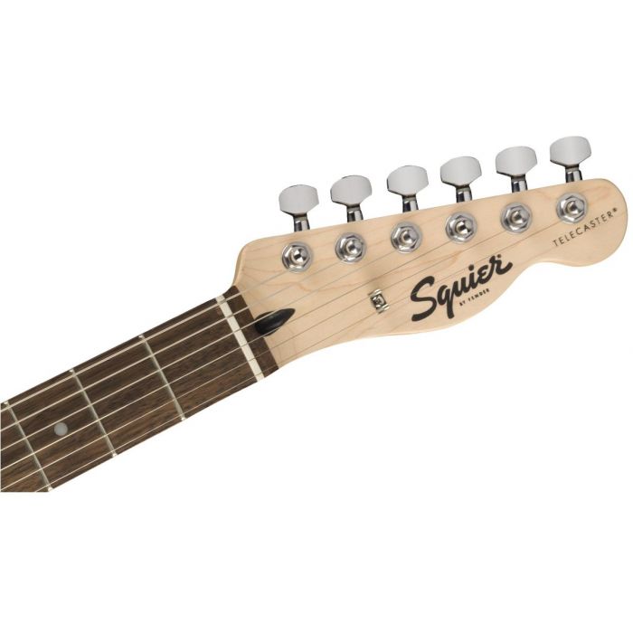 Front view of the headstock on a Squier Bullet Telecaster IL Brown Sunburst Guitar