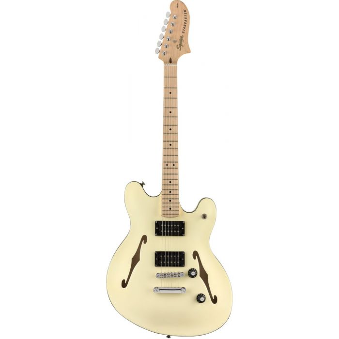 Full frontal view of a Squier Affinity Starcaster MN Olympic White