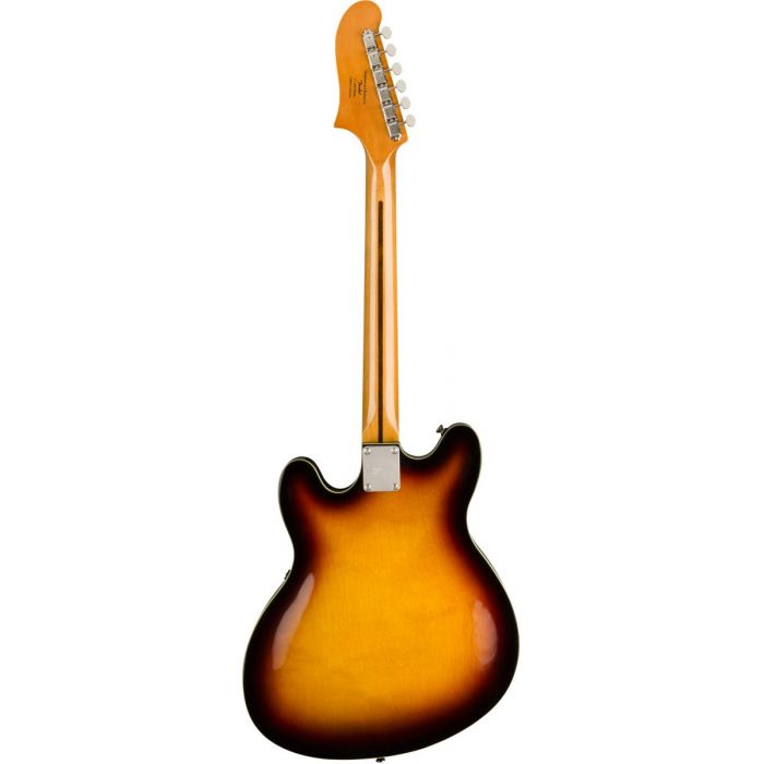 Full rear view of a Squier Classic Vibe Starcaster MN 3-Tone Sunburst