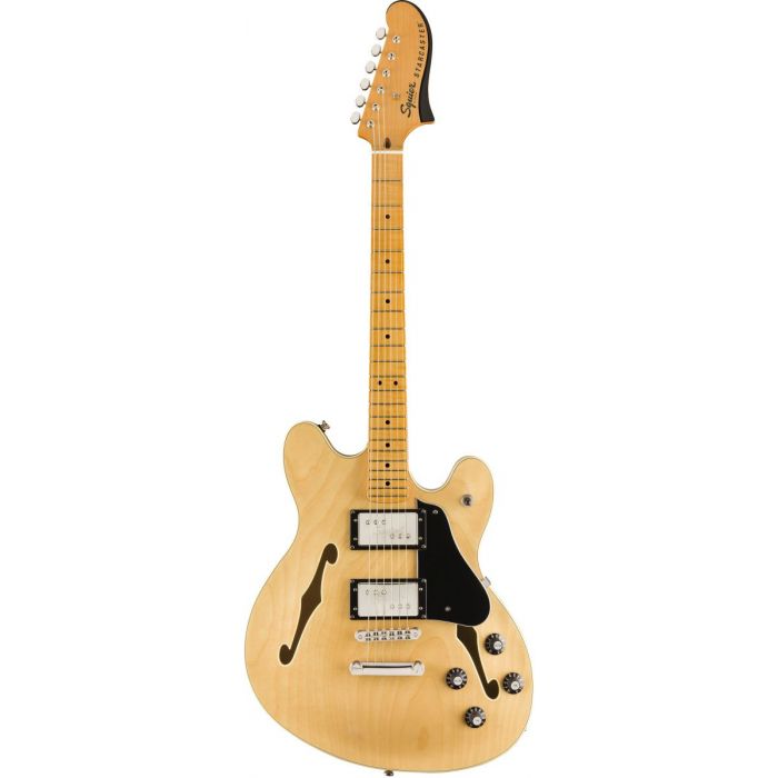 Full front view of a Squier Classic Vibe Starcaster MN Natural Finish