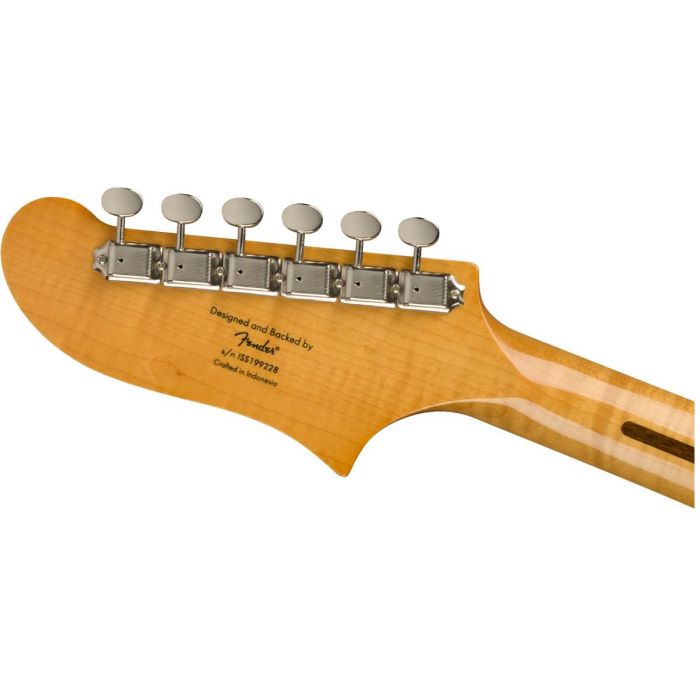 Rear view of the headstock on a Squier Classic Vibe Starcaster MN Natural Finish