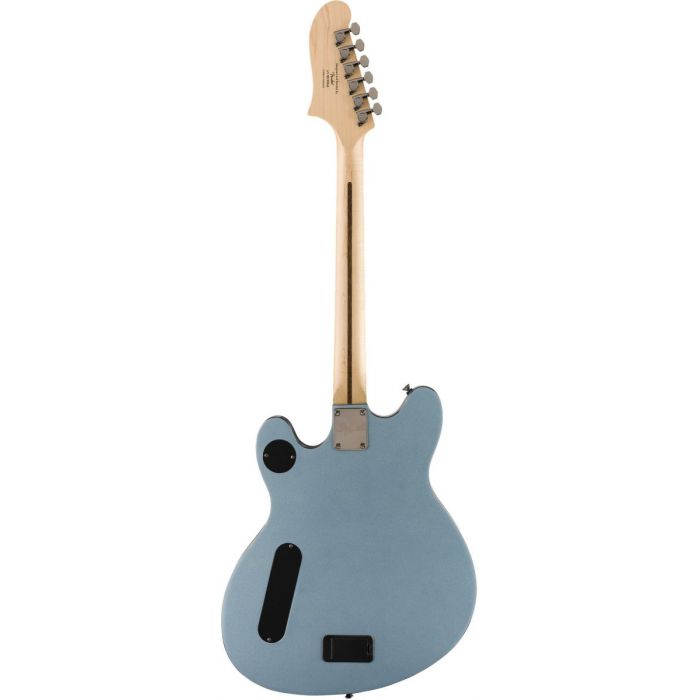 Full rear view of a Squier Contemporary Actove Starcaster MN Ice Blue Metallic