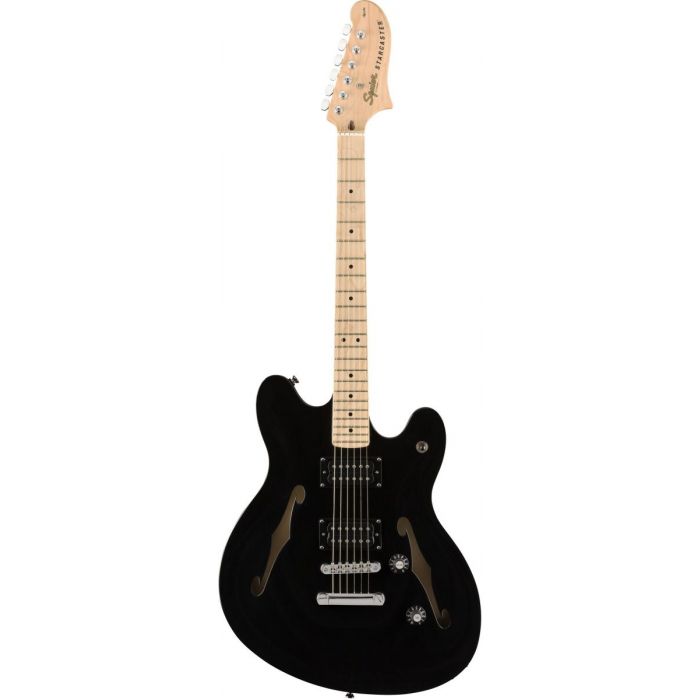 Full frontal view of a Squier Affinity Starcaster MN Black Finish
