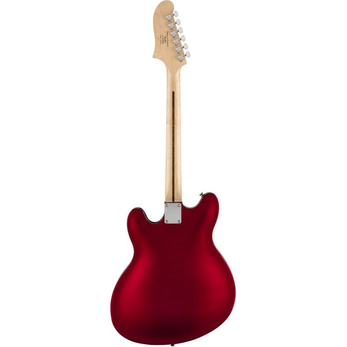 Full rear view of a Squier Affinity Starcaster MN Candy Apple Red
