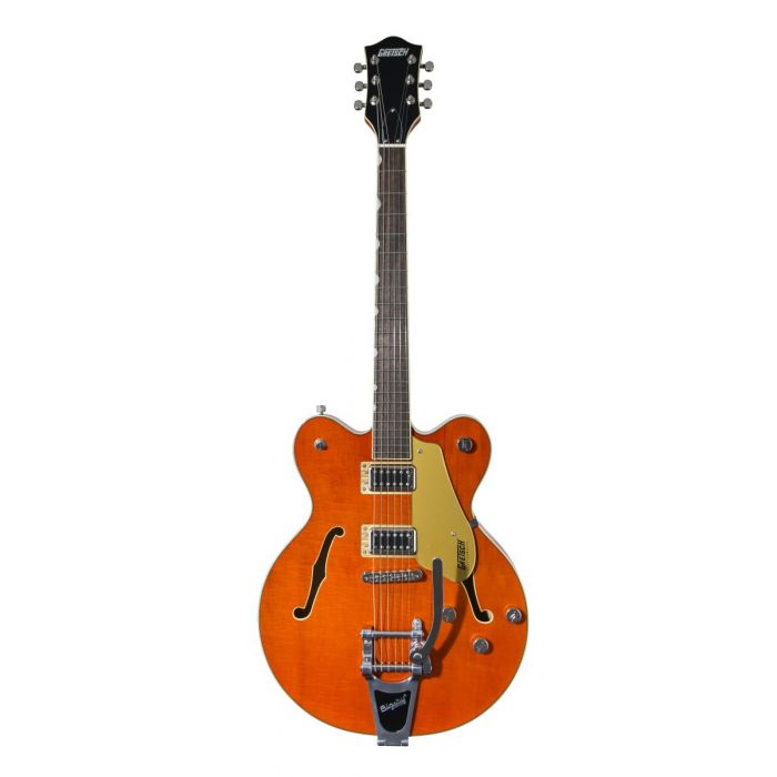 Full frontal view of a Gretsch G5622T Electromatic Center-Block Orange Stain