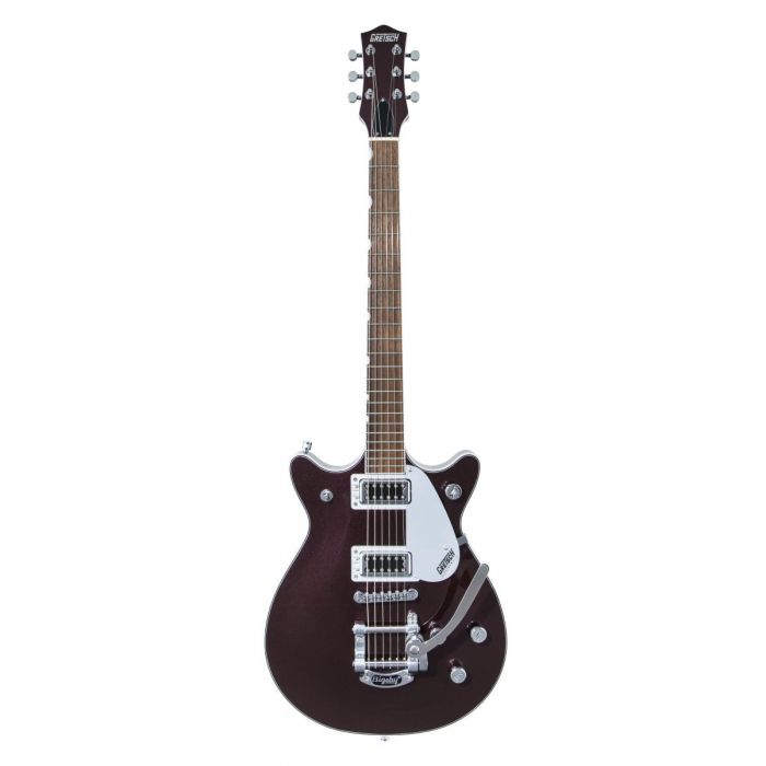 Full frontal view of a Gretsch G5232T Electromatic Double Jet FT Dark Cherry Metallic