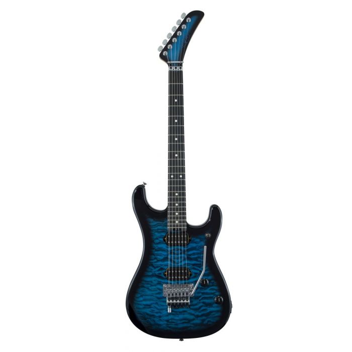 Full frontal view of a EVH 5150 Series Ebony QM Blue Burst Electric Guitar