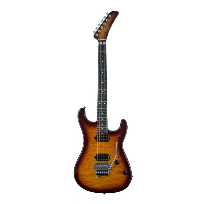 Full frontal view of a EVH 5150 Series Ebony QM Tobacco Sunburst Electric Guitar