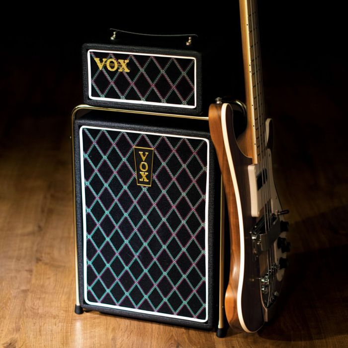 Vox Mini Superbeetle Bass Amplifier With A Bass Guitar