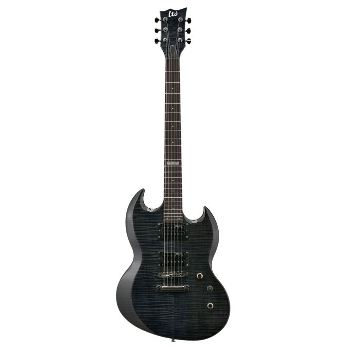 Full frontal view of an ESP LTD Viper Series Viper-100FM Electric Guitar See Thru Black