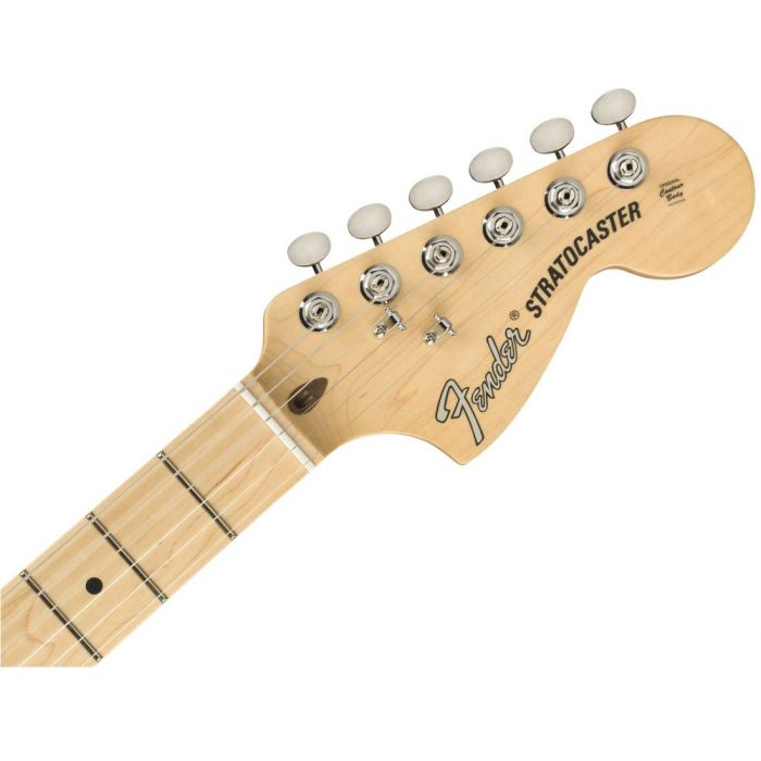 Front view of the headstock on a Fender American Performer Stratocaster HSS MN Black