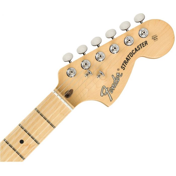 Front view of the headstock on a Fender American Performer Stratocaster MN Penny