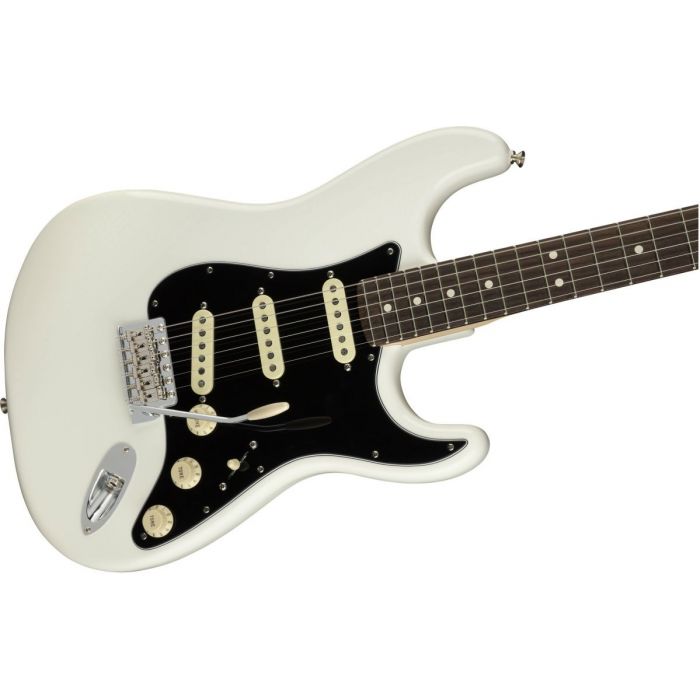 Front right angled view of a Fender American Performer Stratocaster RW Arctic White